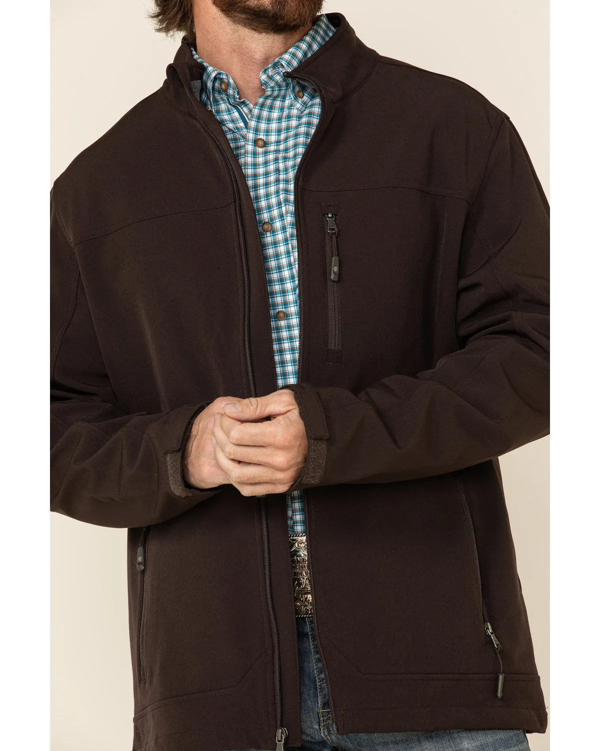 Cody James Men's Brown Steamboat Softshell Bonded Zip Front Jacket sold by Cody James product image thumbnail 3