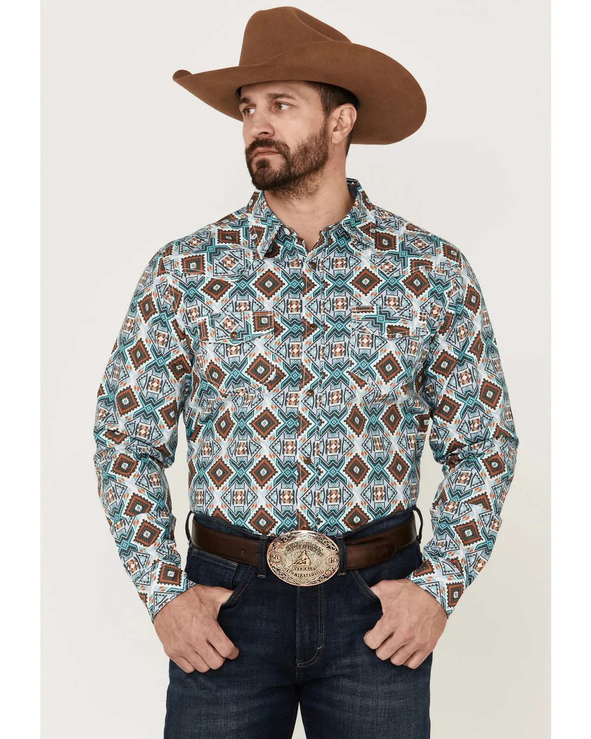 Cody James Men's Great Plains Southwestern Print Long Sleeve Snap Western Shirt sold by Cody James