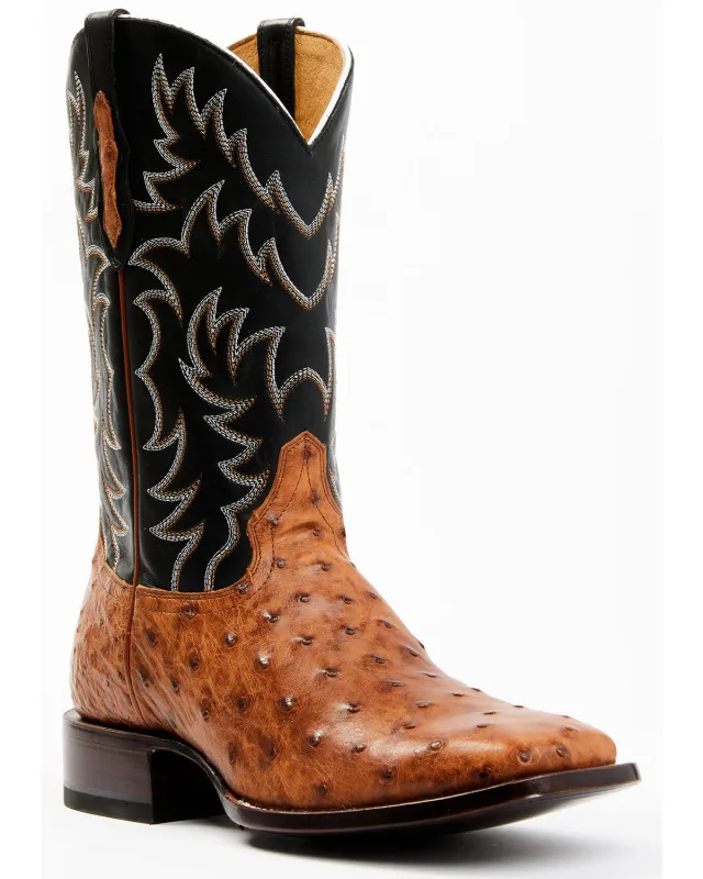 Cody James Men's Full Quill Cognac Ostrich Exotic Western Boots - Broad Square Toe sold by Cody James