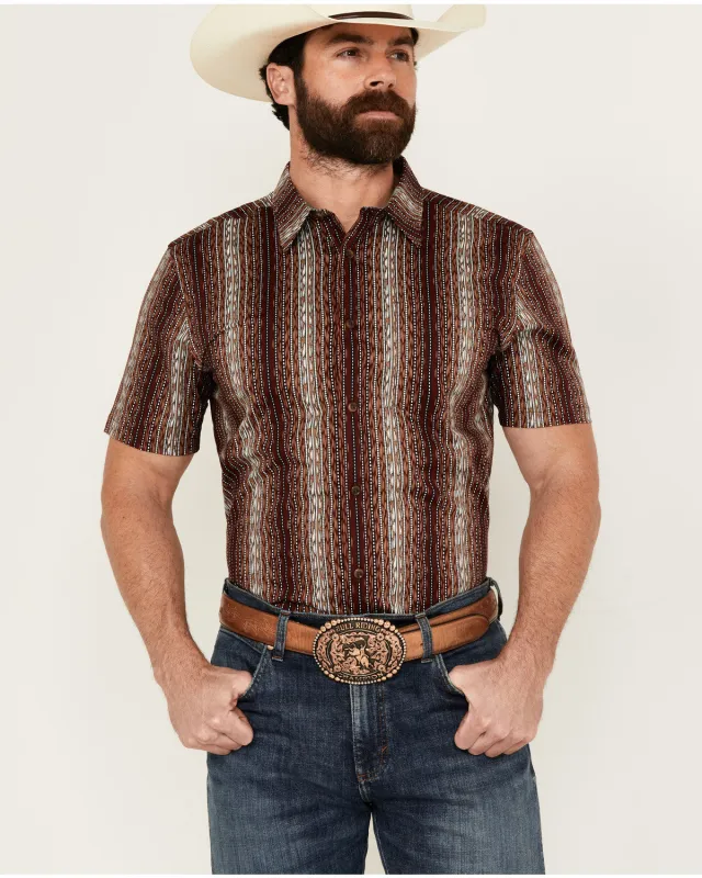 Cody James Men's Wood Cut Southwestern Striped Short Sleeve Button-Down Stretch Western Shirt sold by Cody James