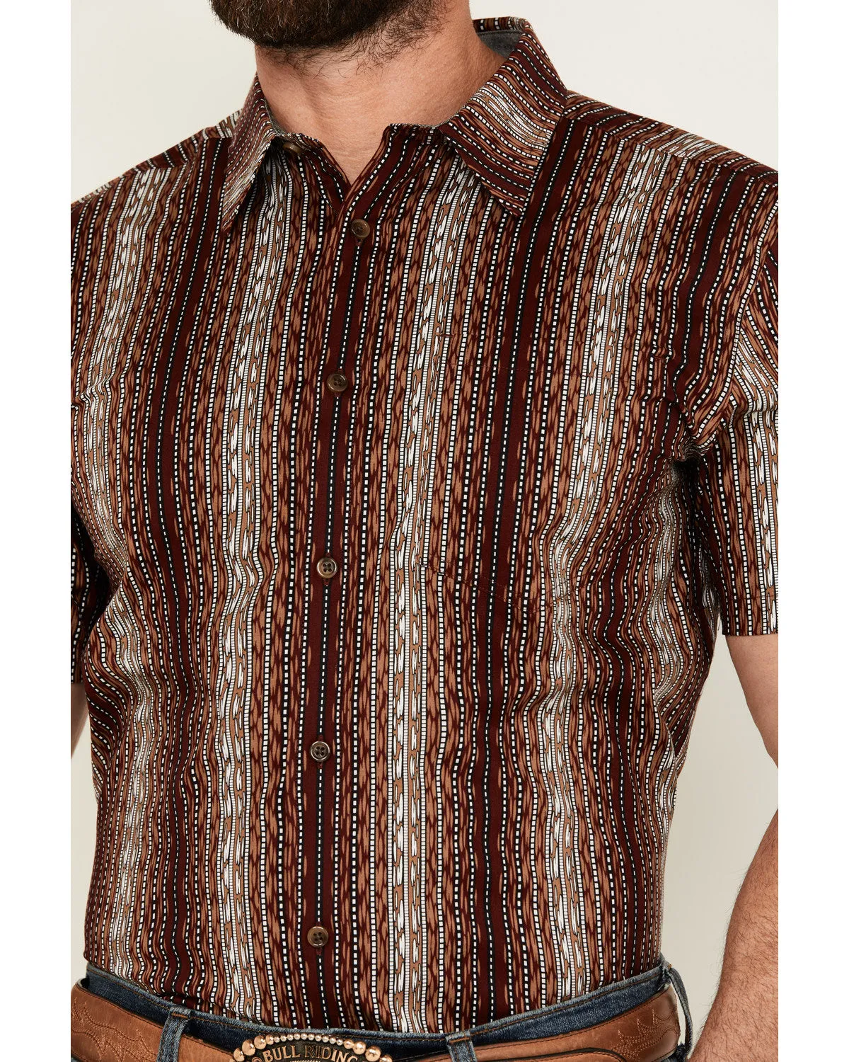 Cody James Men's Wood Cut Southwestern Striped Short Sleeve Button-Down Stretch Western Shirt sold by Cody James product image thumbnail 3