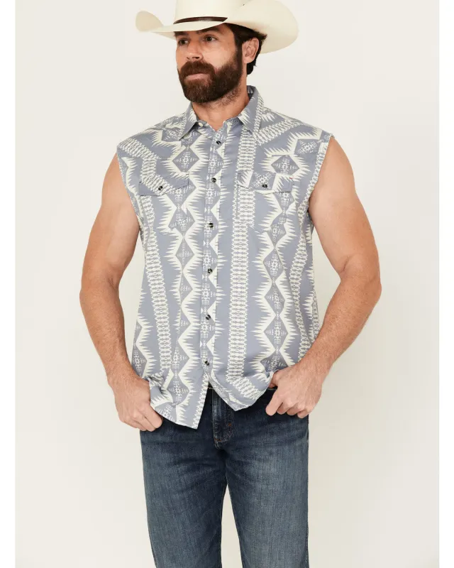 Cody James Men's Blue Sky Southwestern Print Sleeveless Snap Western Shirt sold by Cody James