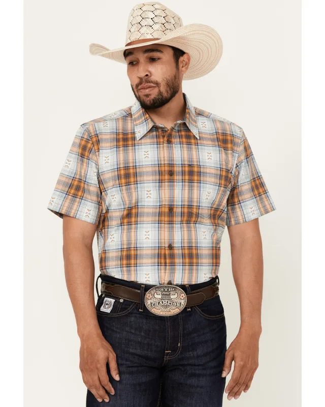 Cody James Men's Spur Dobby Plaid Print Short Sleeve Button-Down Stretch Western Shirt made by Cody James