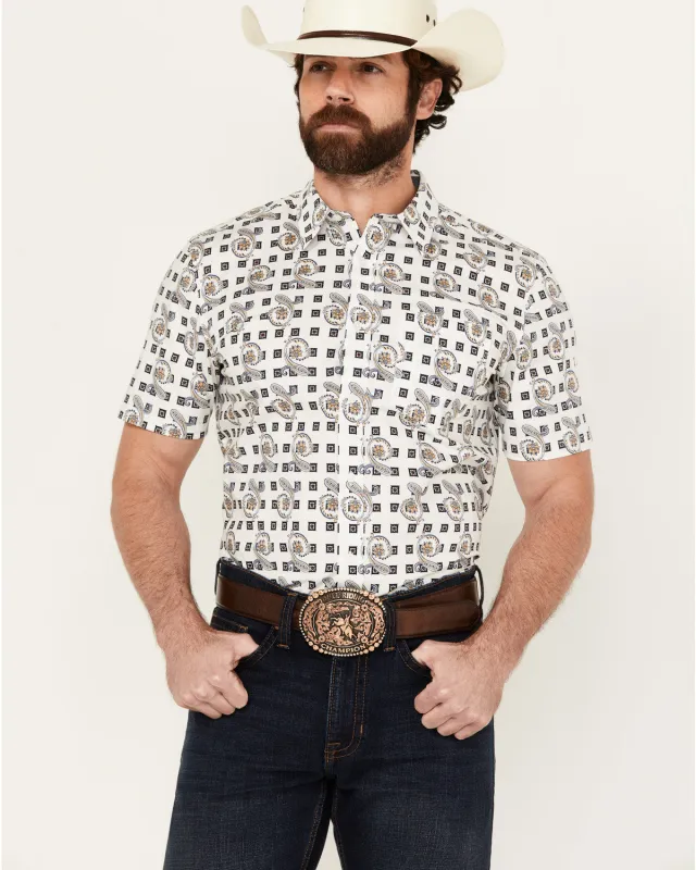 Cody James Men's Geo Paisley Print Short Sleeve Button-Down Stretch Western Shirt sold by Cody James