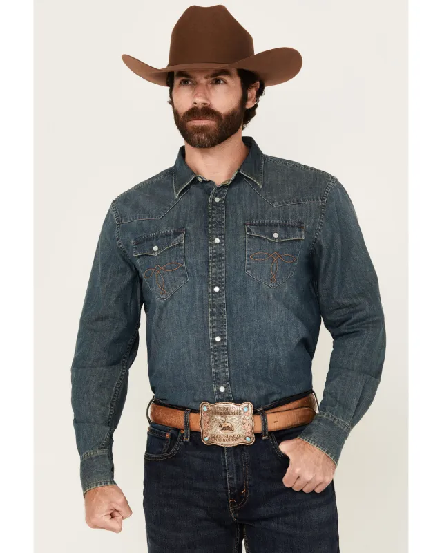 Cody James Men's Medium Wash Denim Long Sleeve Pearl Snap Western Shirt sold by Cody James