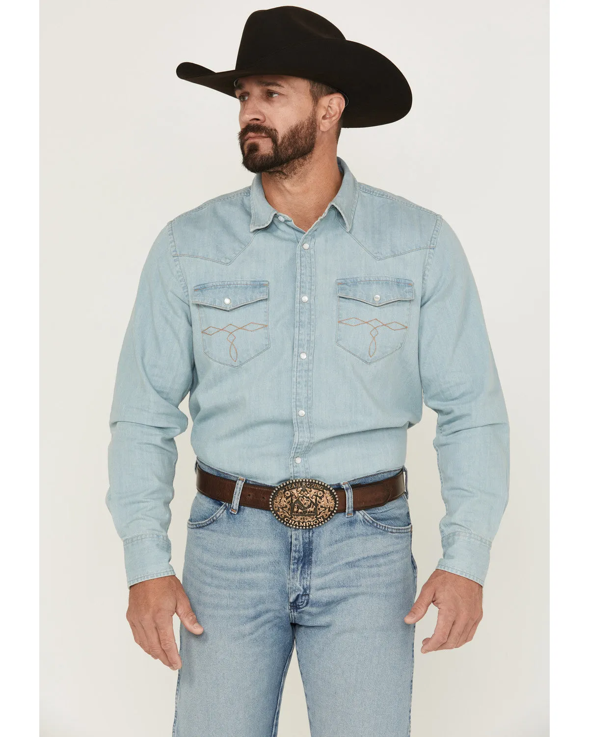 Cody James Men's Frosty Light Wash Long Sleeve Snap Denim Western Shirt - Tall sold by Cody James