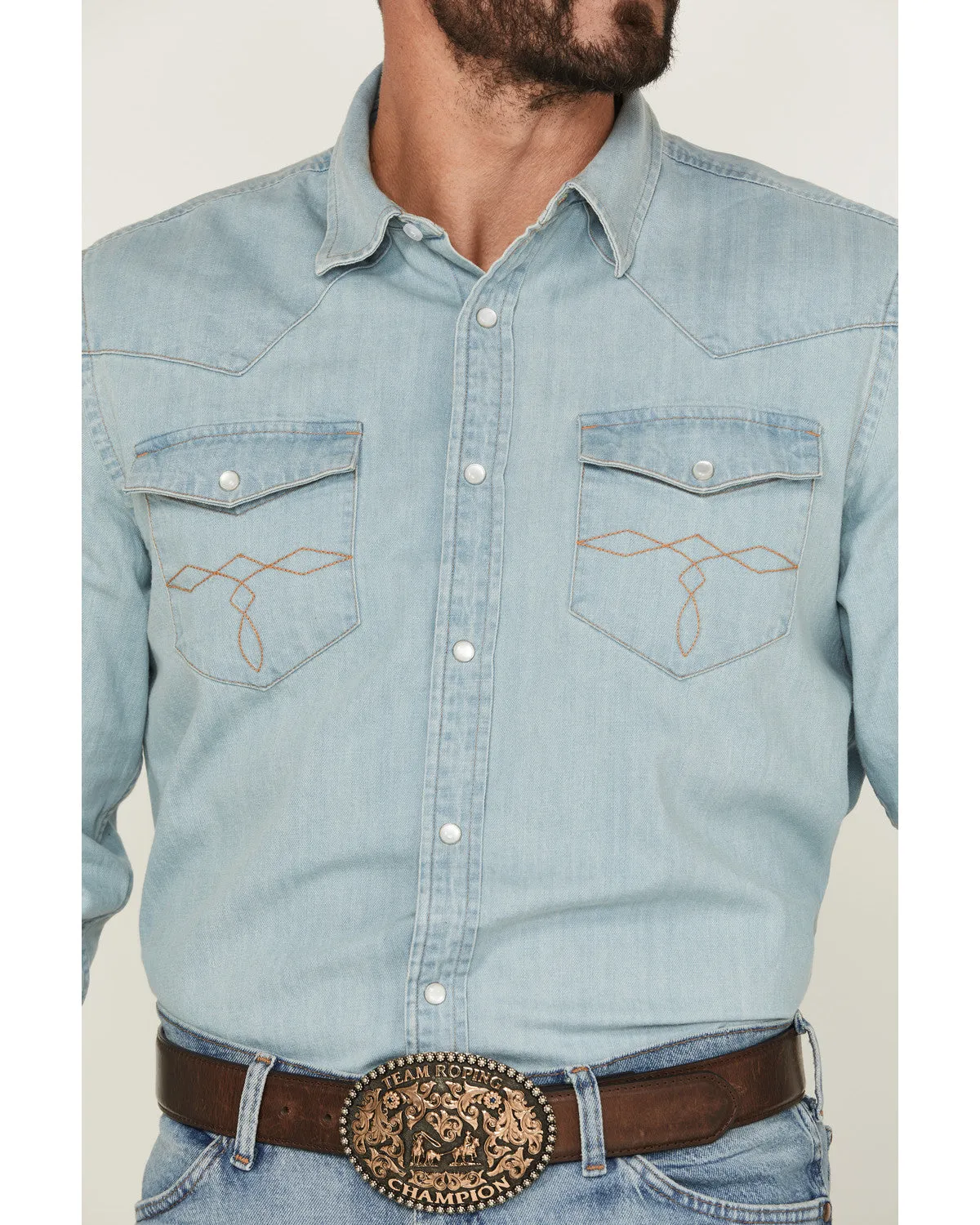 Cody James Men's Frosty Light Wash Long Sleeve Snap Denim Western Shirt - Big sold by Cody James product image thumbnail 3
