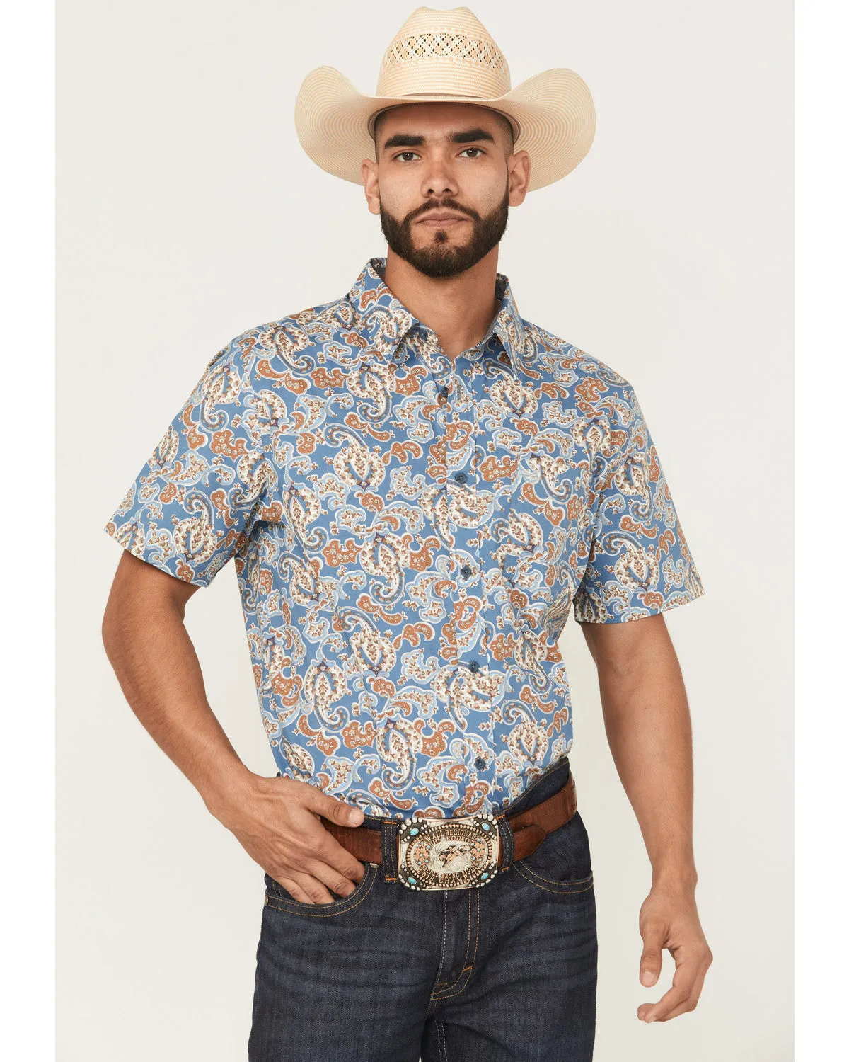 Cody James Men's Boise Paisley Print Short Sleeve Button-Down Stretch Western Shirt sold by Cody James