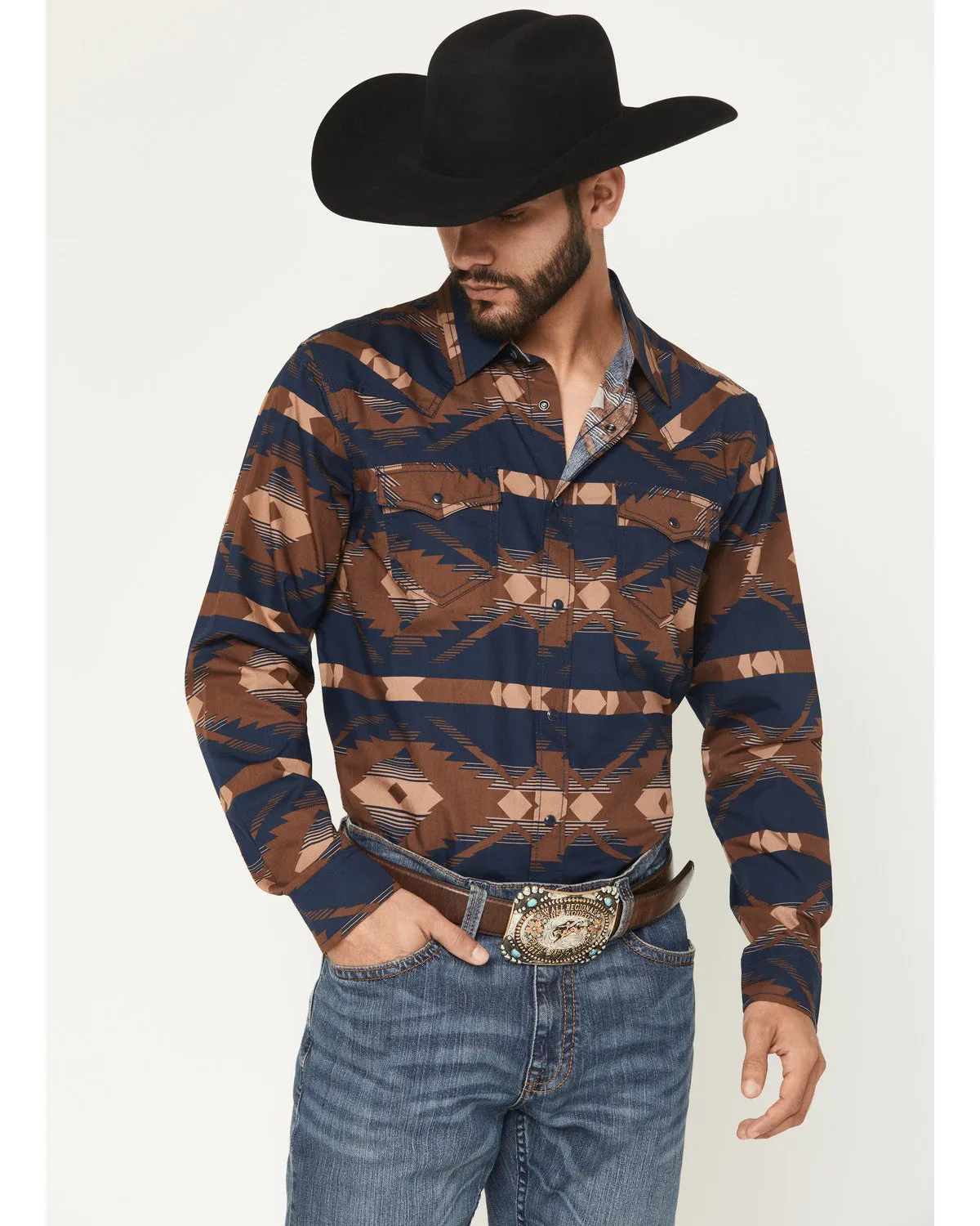 Cody James Men's Red River Range Southwestern Print Long Sleeve Snap Western Shirt sold by Cody James