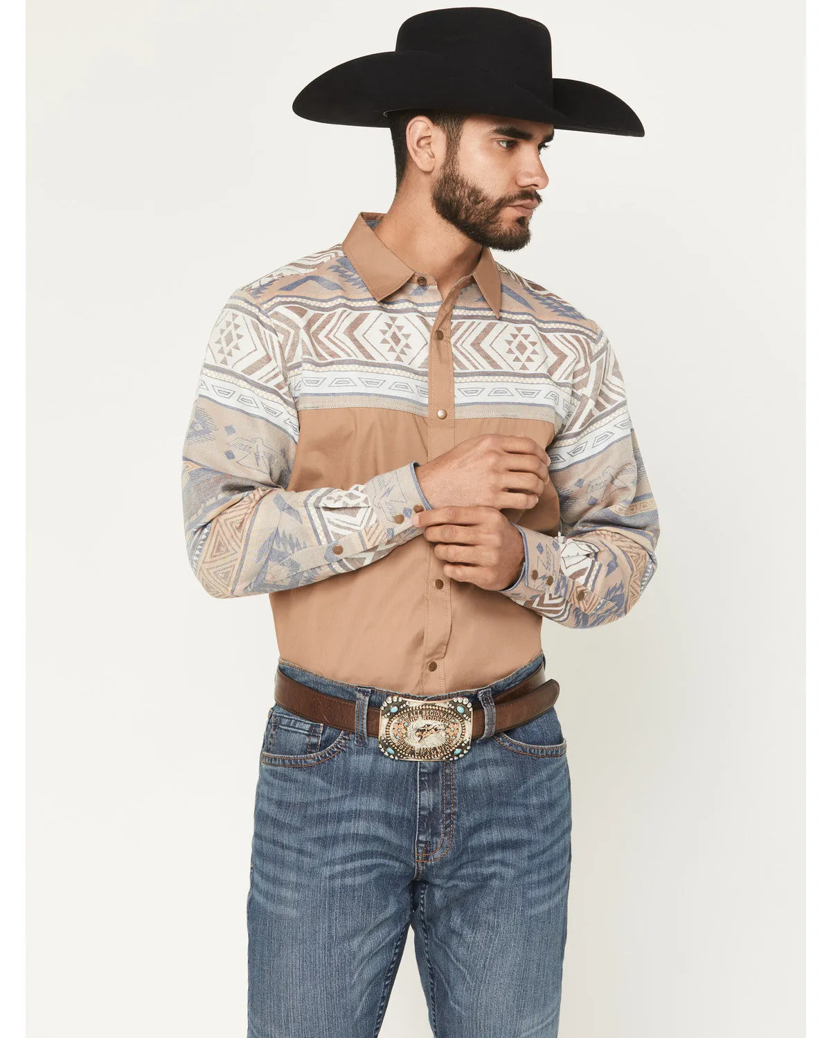 Cody James Men's Bronco Southwestern Block Long Sleeve Snap Western Shirt sold by Cody James