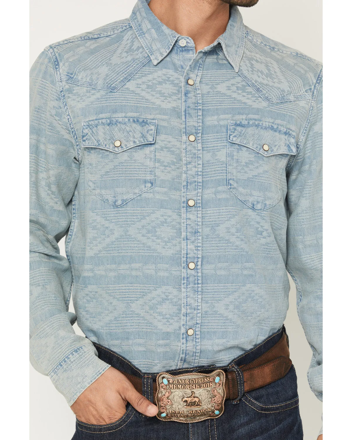Cody James Men's Marley Tonal Southwestern Long Sleeve Snap Denim Western Shirt sold by Cody James product image thumbnail 3