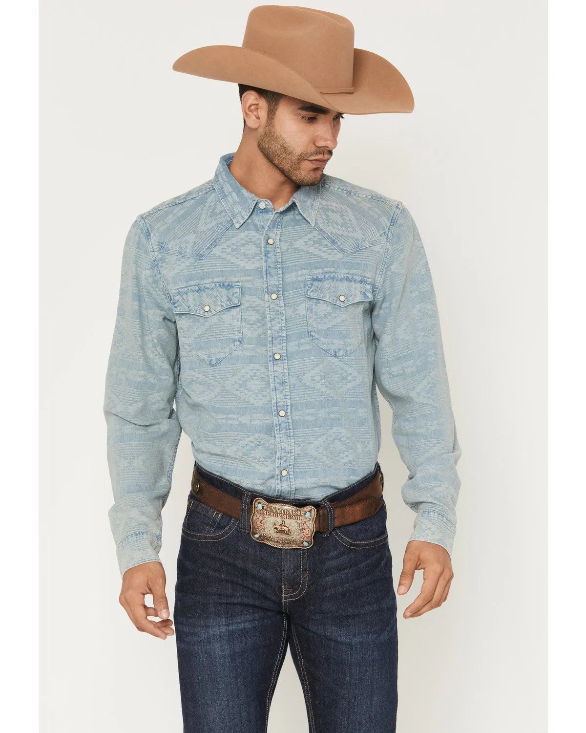 Cody James Men's Marley Tonal Southwestern Long Sleeve Snap Denim Western Shirt sold by Cody James