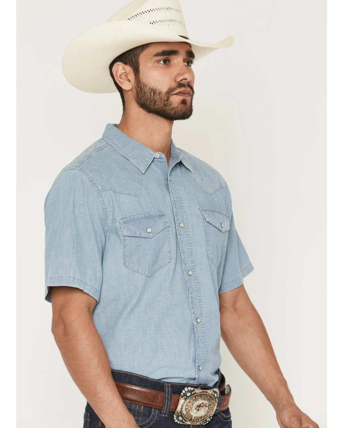 Cody James Men's Horizon Chambray Light Wash Short Sleeve Snap Western Shirt sold by Cody James product image thumbnail 2