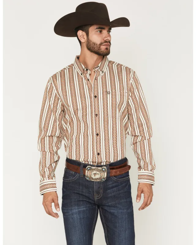 Cody James Men's Waylon Geo Stripe Print Long Sleeve Button-Down Stretch Western Shirt sold by Cody James