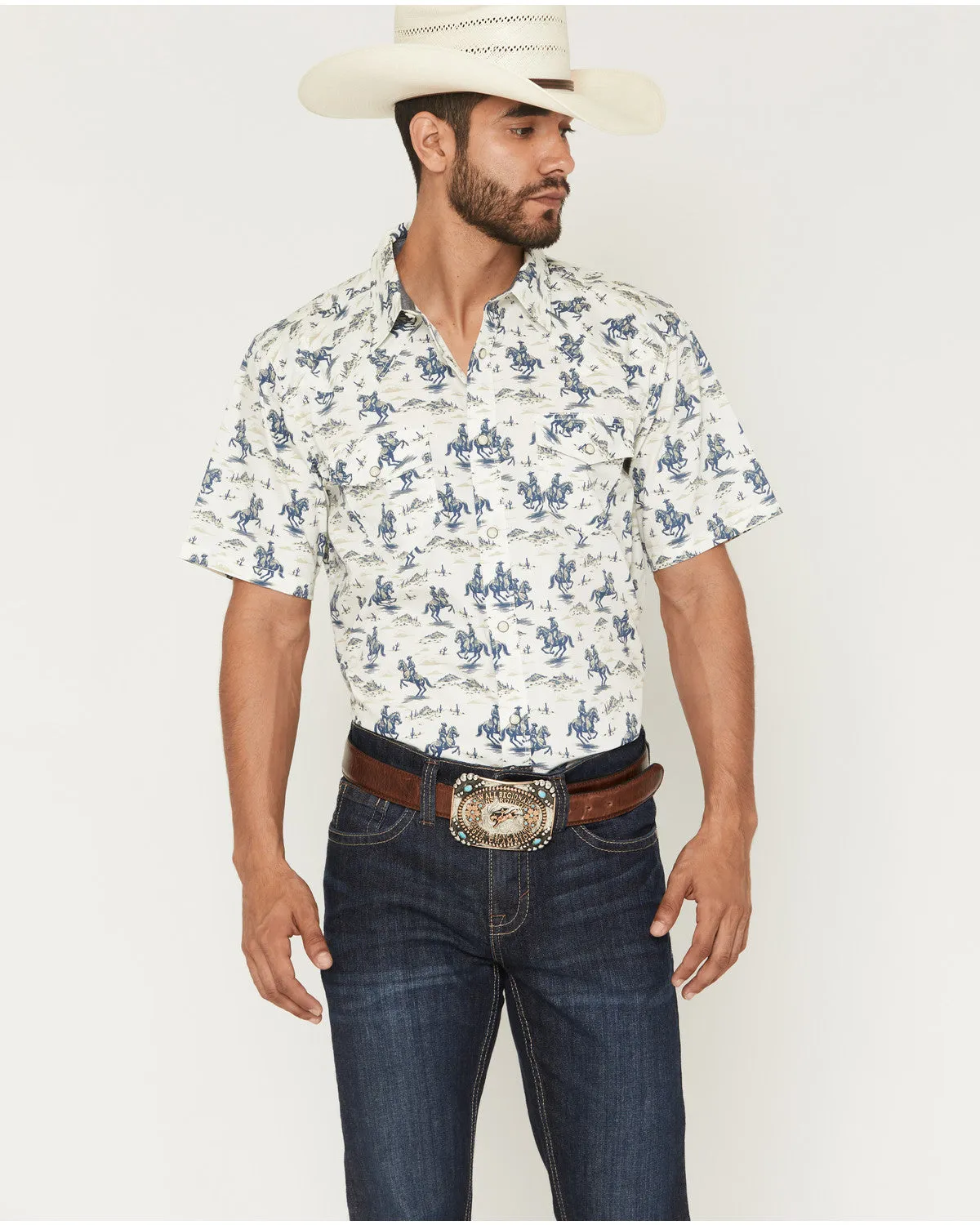 Cody James Men's Amos BBQ Western Print Short Sleeve Snap Western Shirt sold by Cody James