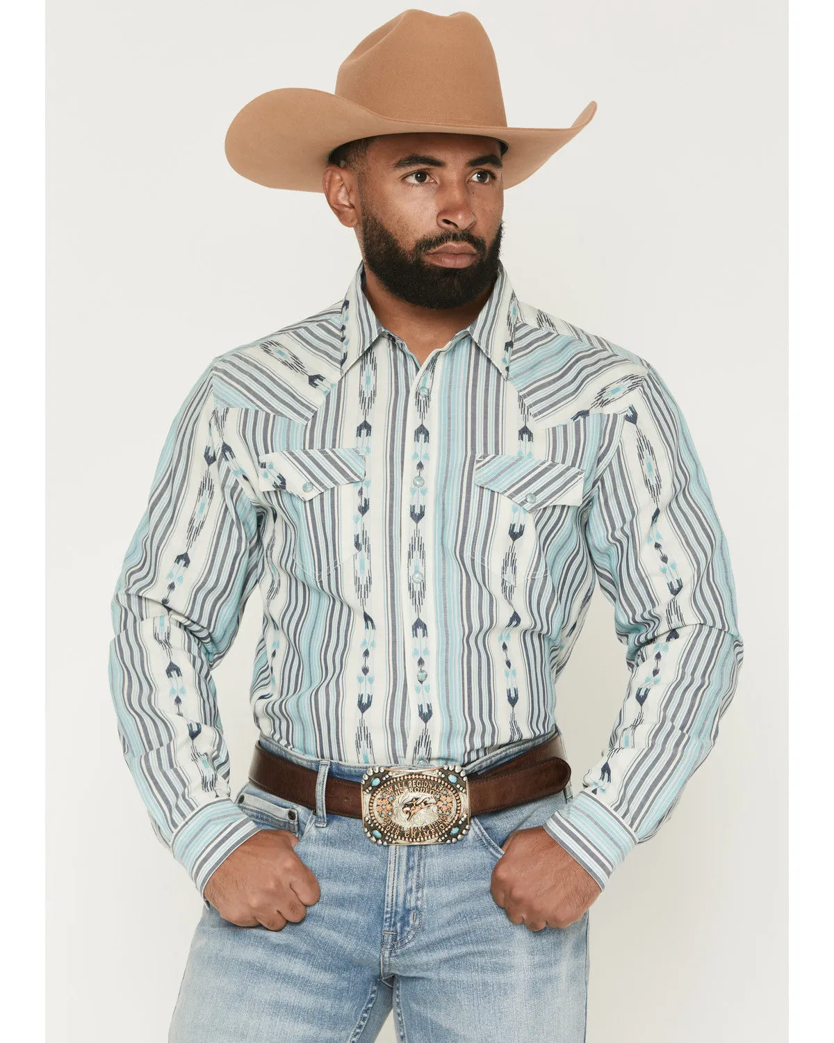 Cody James Men's Heath Southwestern Striped Long Sleeve Snap Stretch Western Shirt sold by Cody James