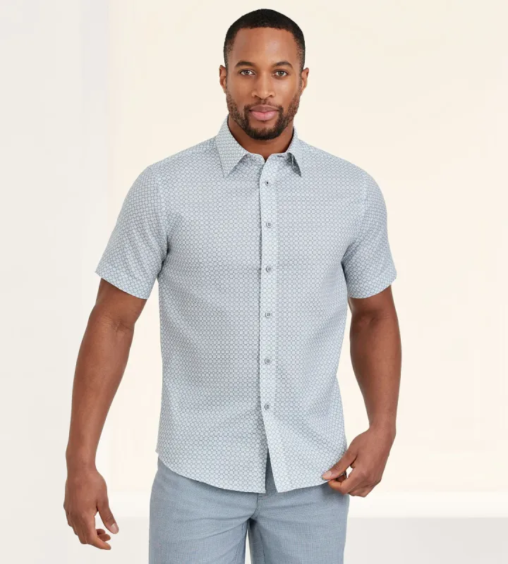 Modern Fit Short Sleeve Textured Linen-Like Geo Print Sport Shirt sold by Tip Top