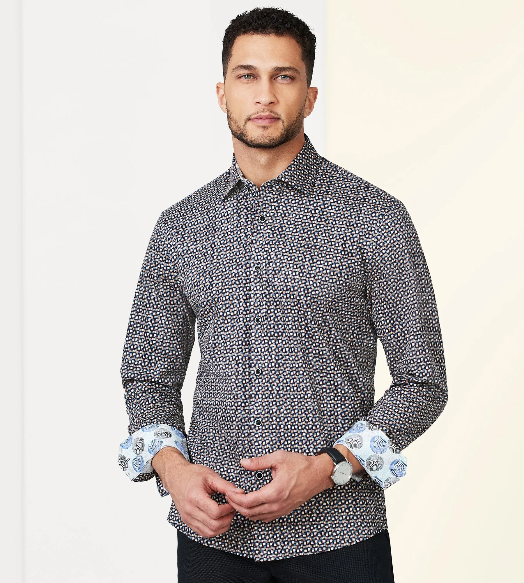 Modern Fit 360° Stretch Long Sleeve Printed Sport Shirt sold by Tip Top