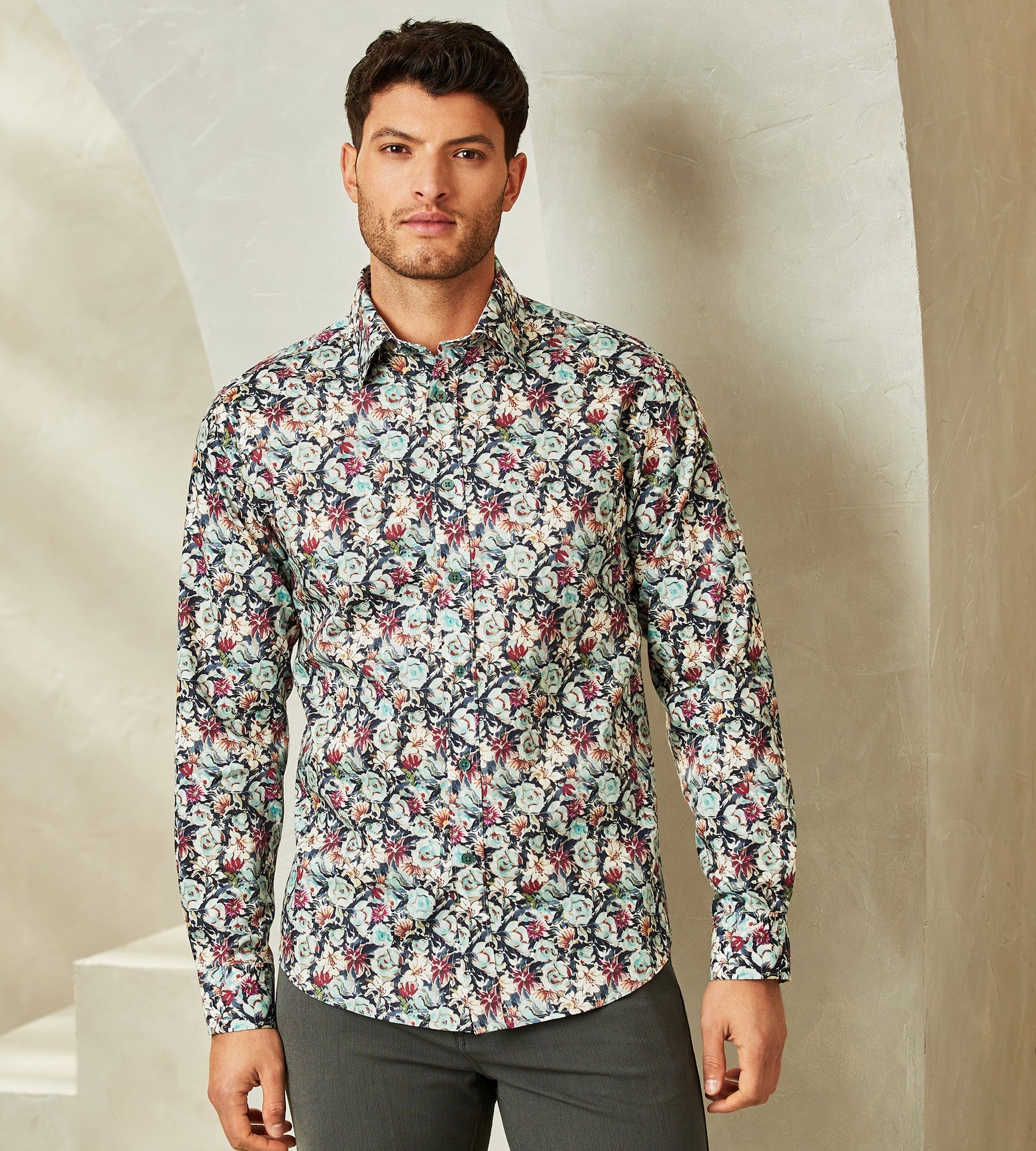 Modern Fit Non-Iron Floral Print Long-Sleeve Sport Shirt sold by Tip Top