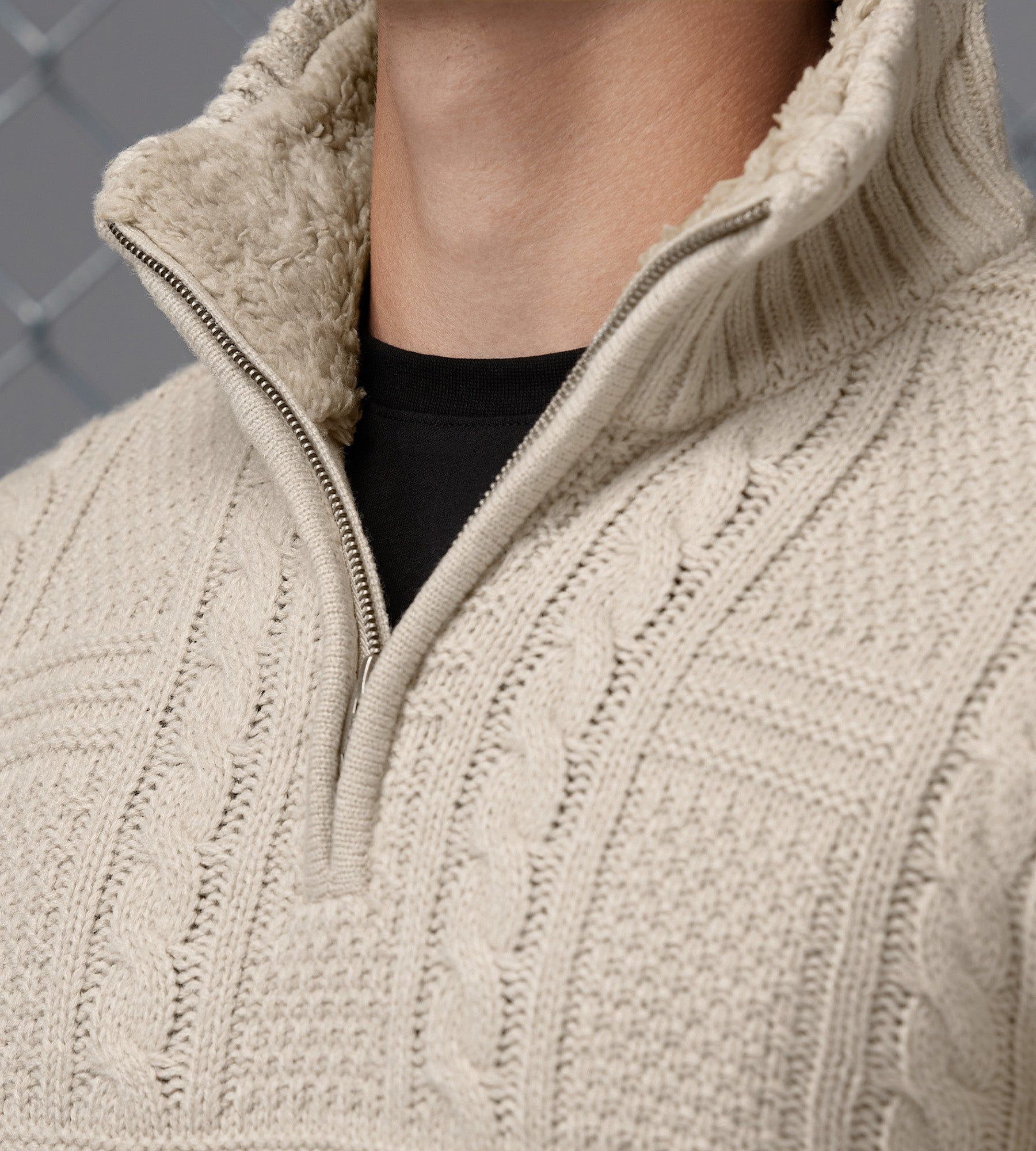 Modern Fit Quarter-Zip Mock Neck Sherpa-Lined-Collar Sweater sold by Tip Top product image thumbnail 5