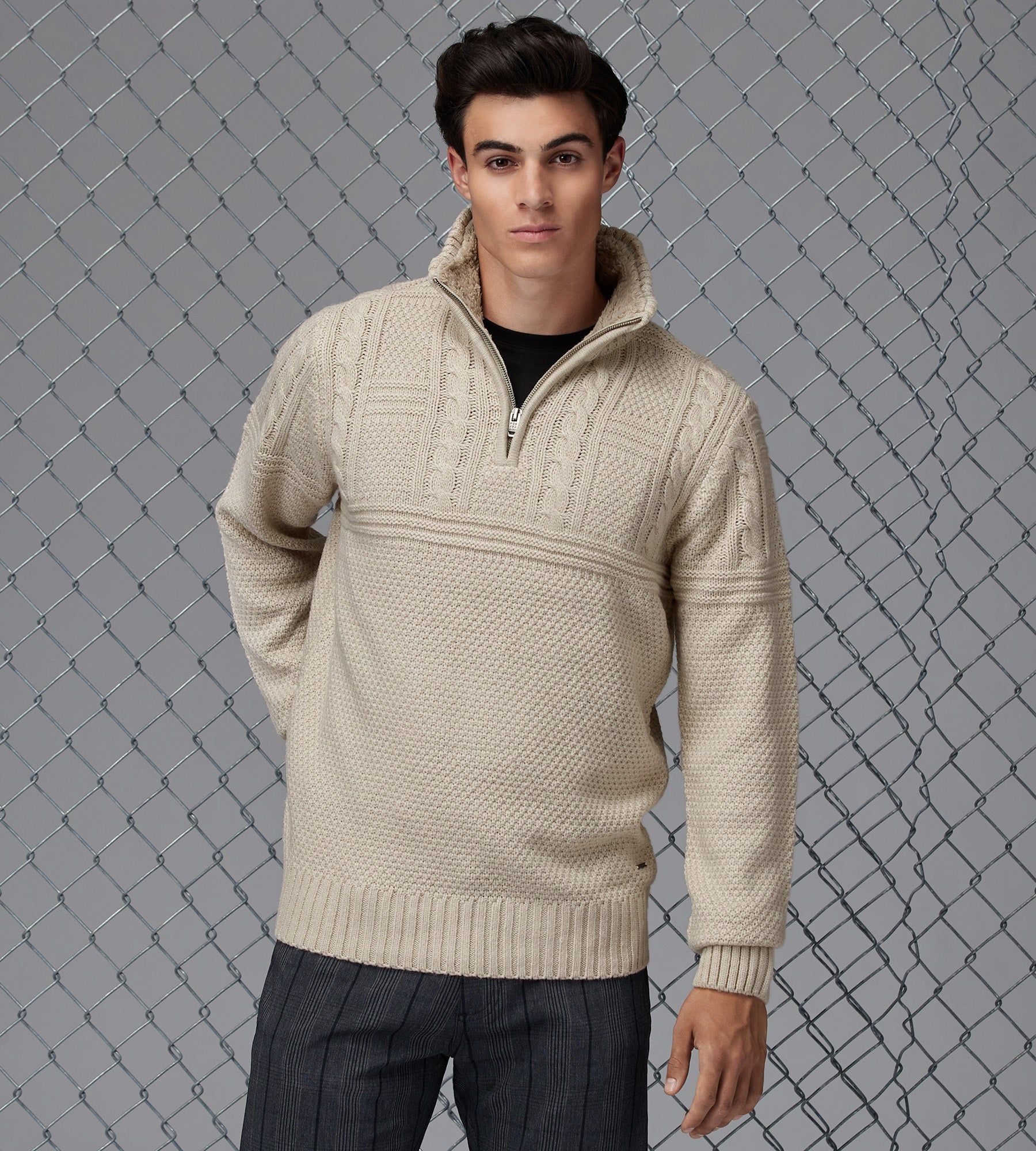 Modern Fit Quarter-Zip Mock Neck Sherpa-Lined-Collar Sweater sold by Tip Top product image thumbnail 4