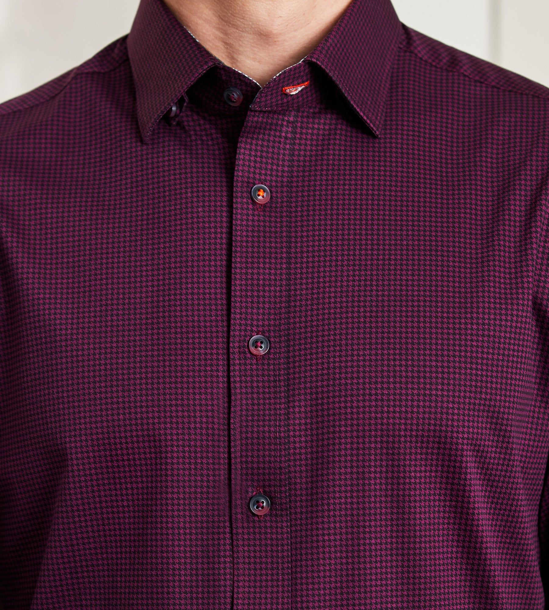 Modern Fit Long Sleeve 360° Stretch Houndstooth Textured Print Sport Shirt sold by Tip Top product image thumbnail 2