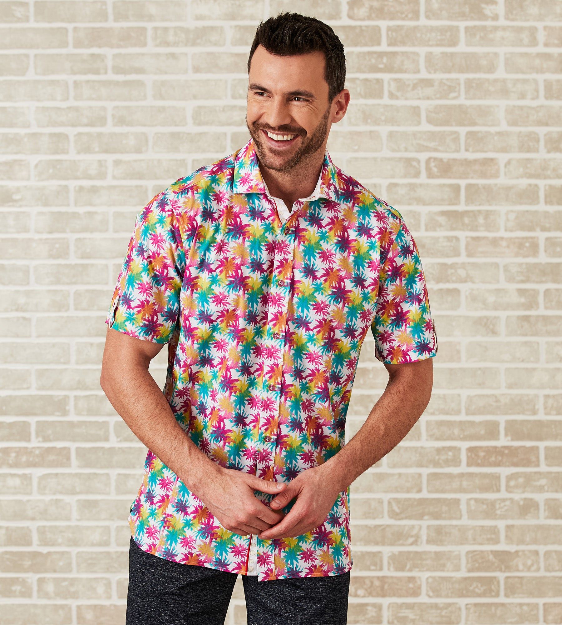 Modern Fit Short-Sleeve Tropical Print Sport Shirt sold by Tip Top