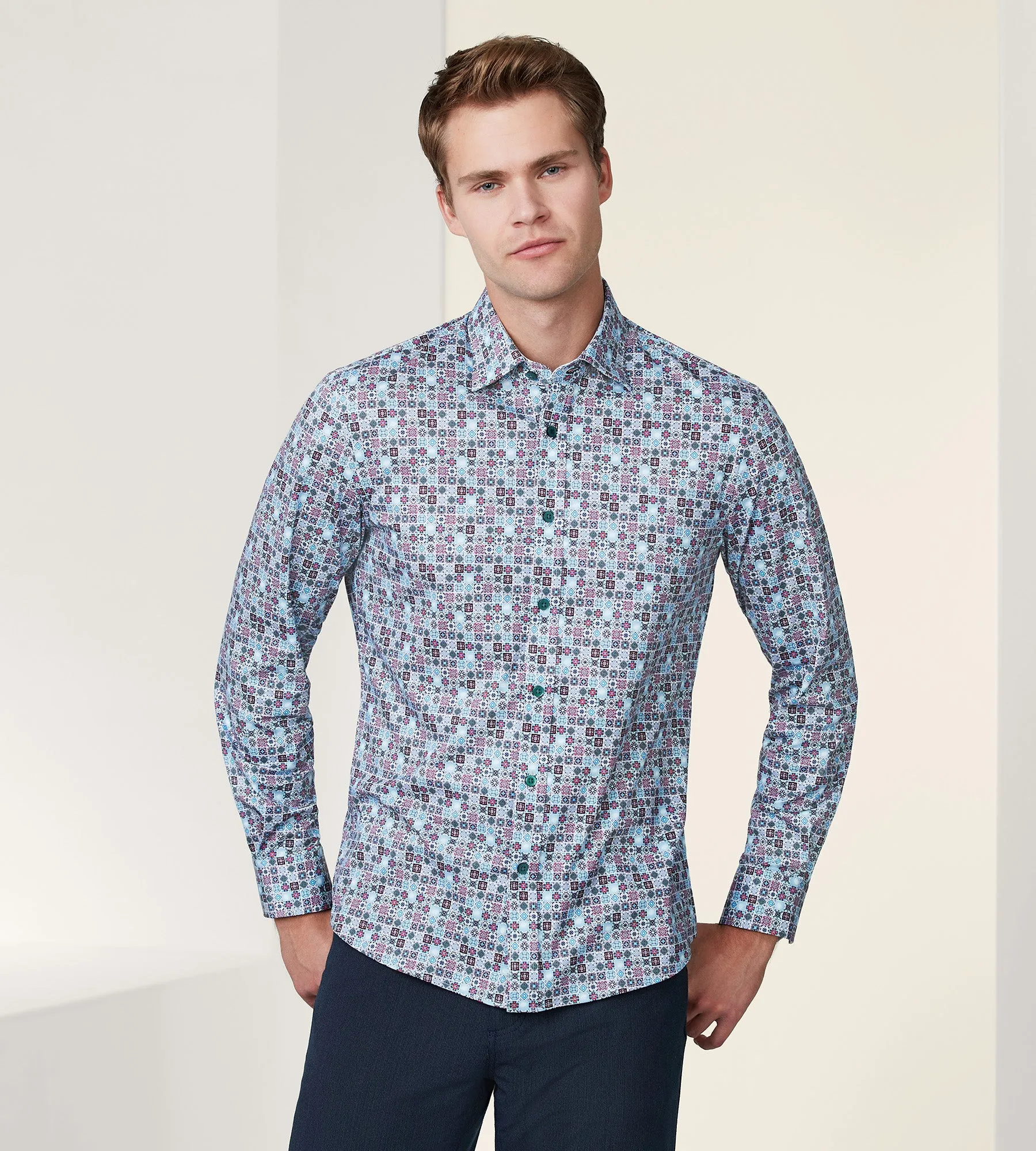 Modern Fit 360° Stretch Long Sleeve Printed Sport Shirt sold by Tip Top