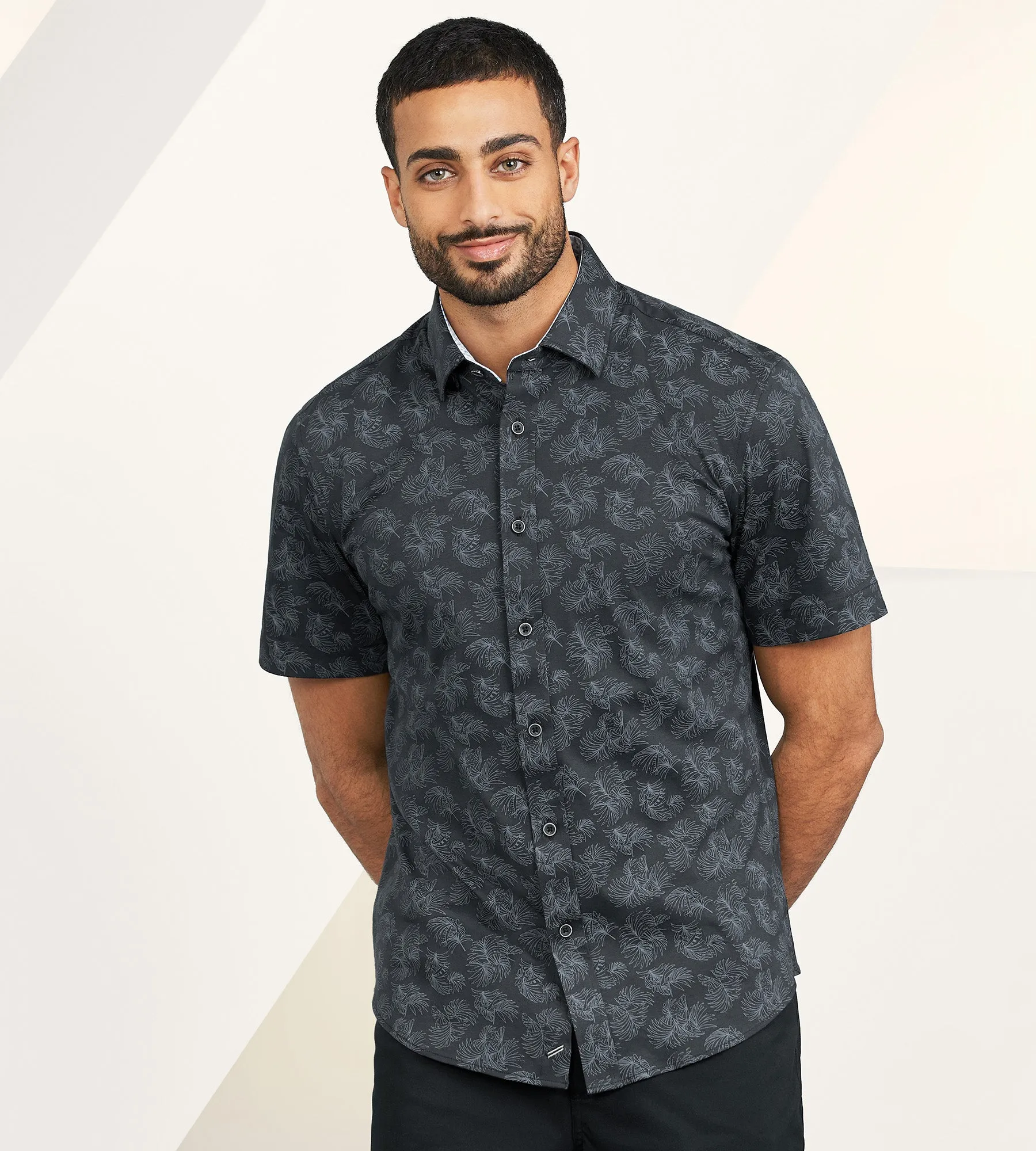 Modern Fit 360° Stretch Short Sleeve Leaf Print Sport Shirt sold by Tip Top