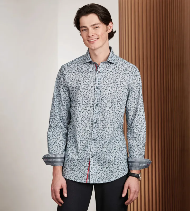 Modern Fit Long Sleeve Single Collar Printed Sport Shirt sold by Tip Top