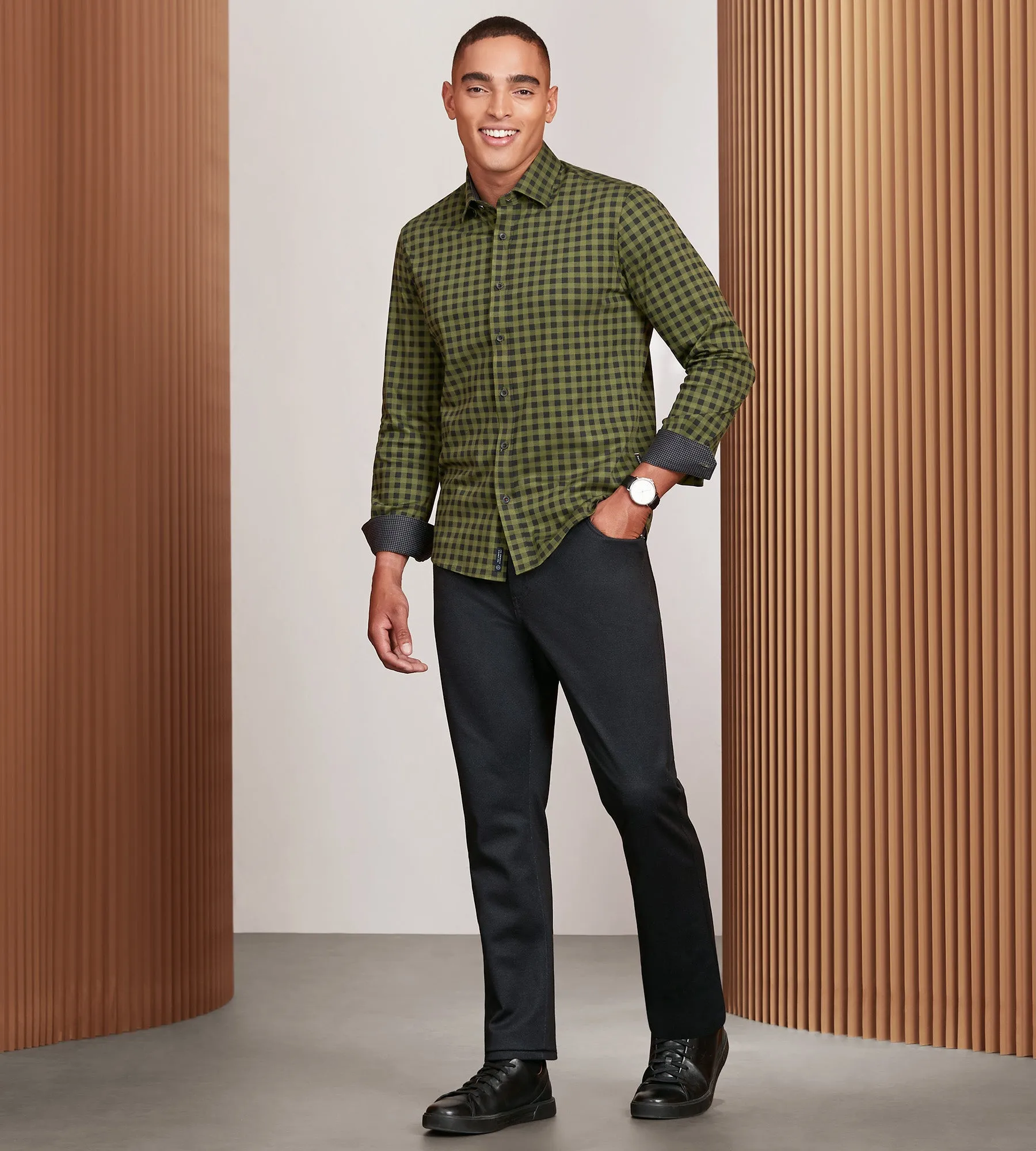 Modern Fit 360 Stretch Long Sleeve Plaid Printed Sport Shirt sold by Tip Top product image thumbnail 4