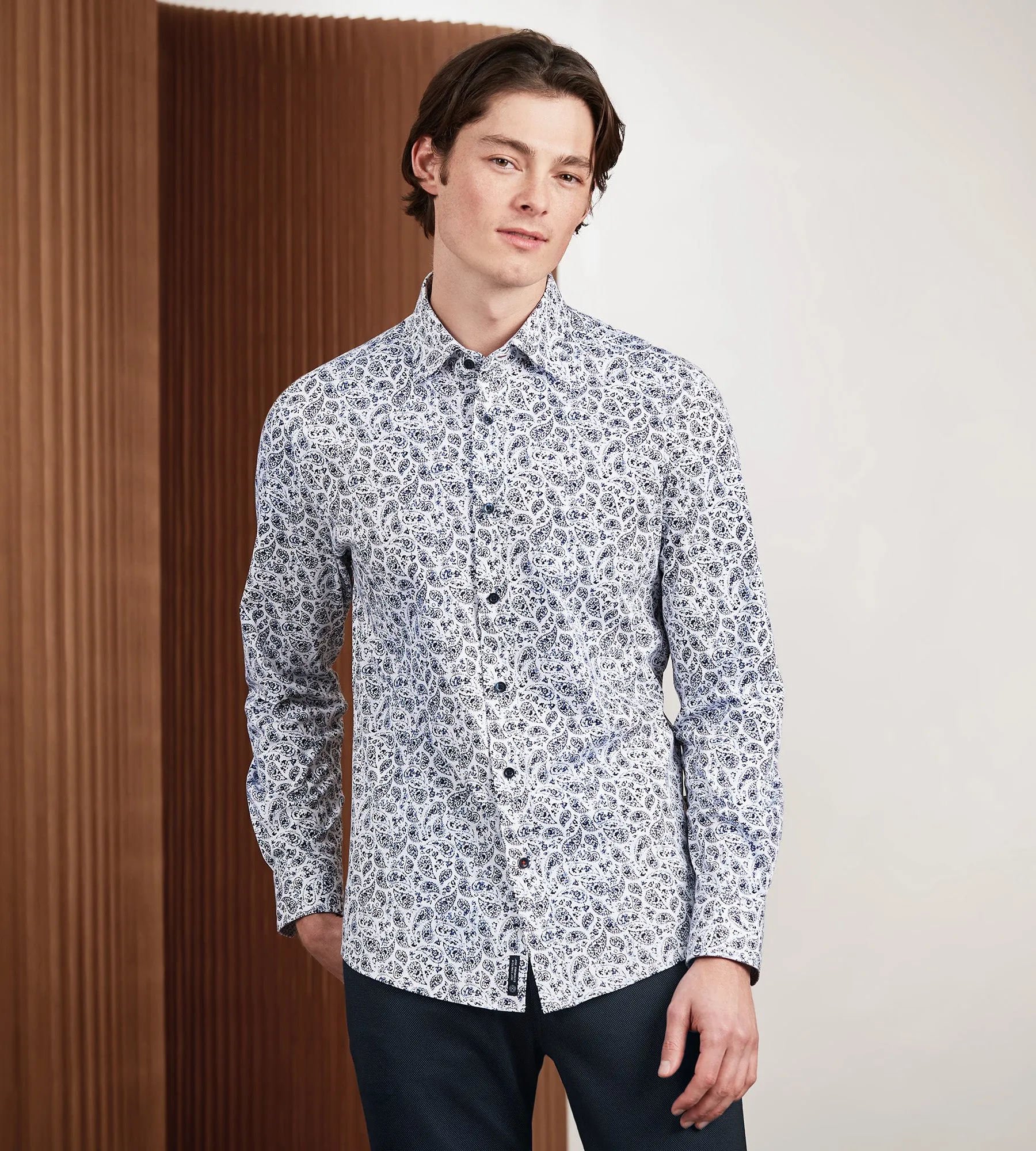 Modern Fit 360 Stretch Long Sleeve Paisley Printed Sport Shirt sold by Tip Top