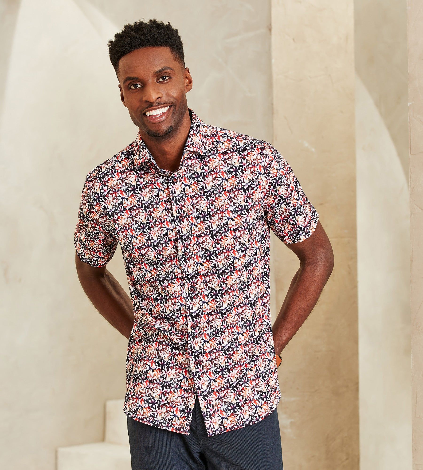 Modern Fit 360° Stretch Floral Print Soft Touch Short-Sleeve Sport Shirt sold by Tip Top