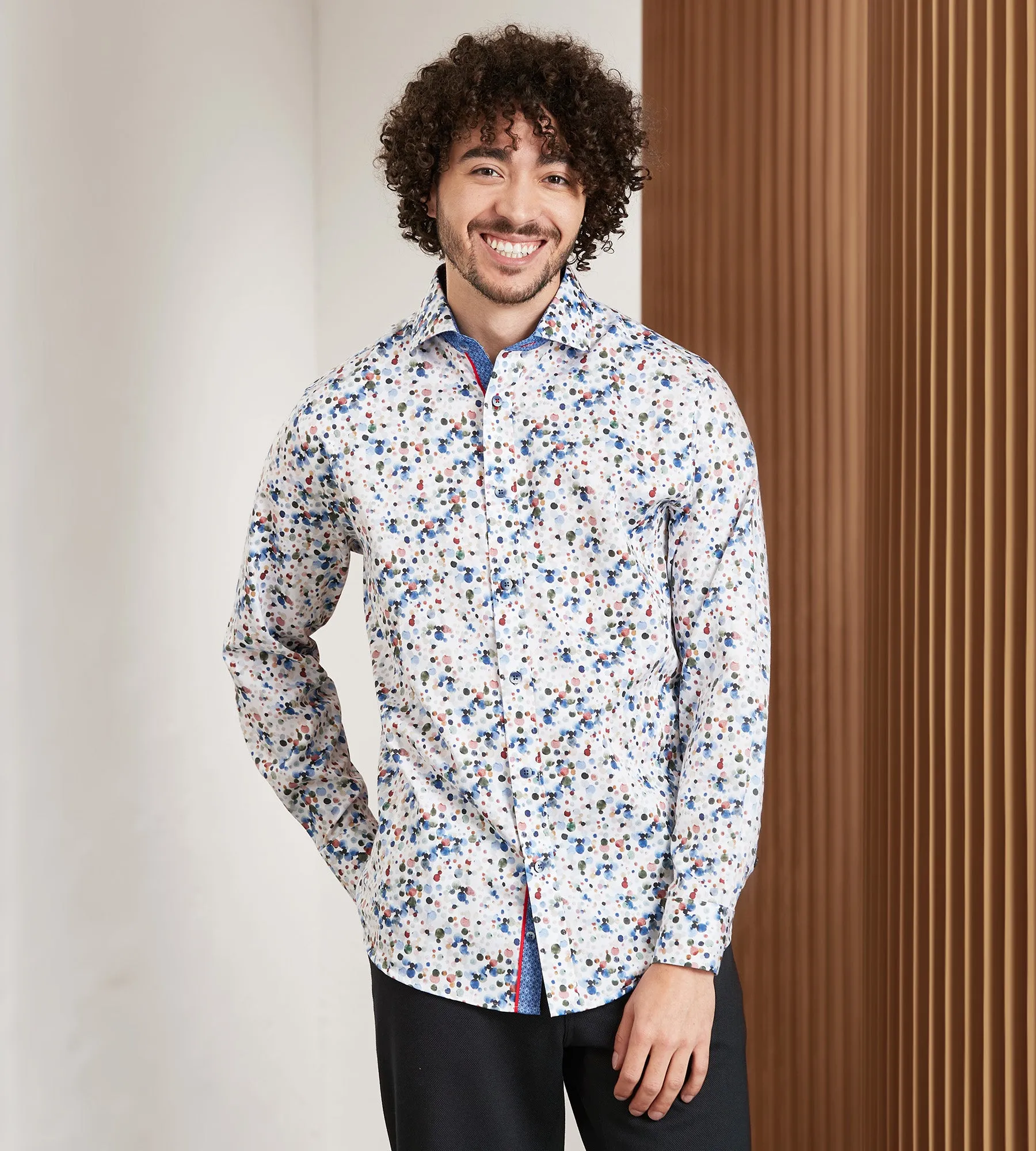 Modern Fit Long Sleeve Water Colour Print Sport Shirt sold by Tip Top