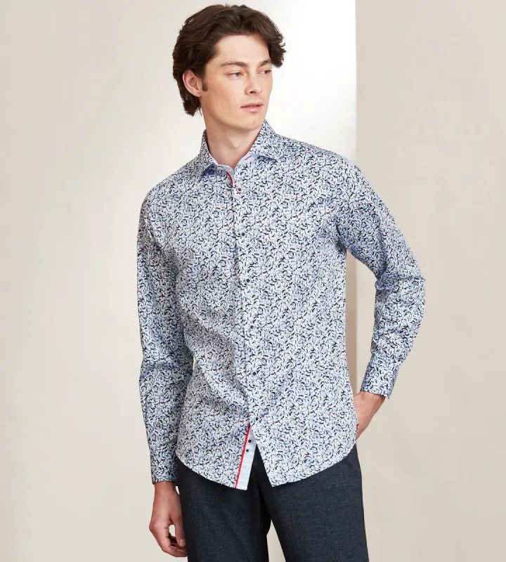 Modern Fit Long Sleeve Water Colour Print Sport Shirt sold by Tip Top