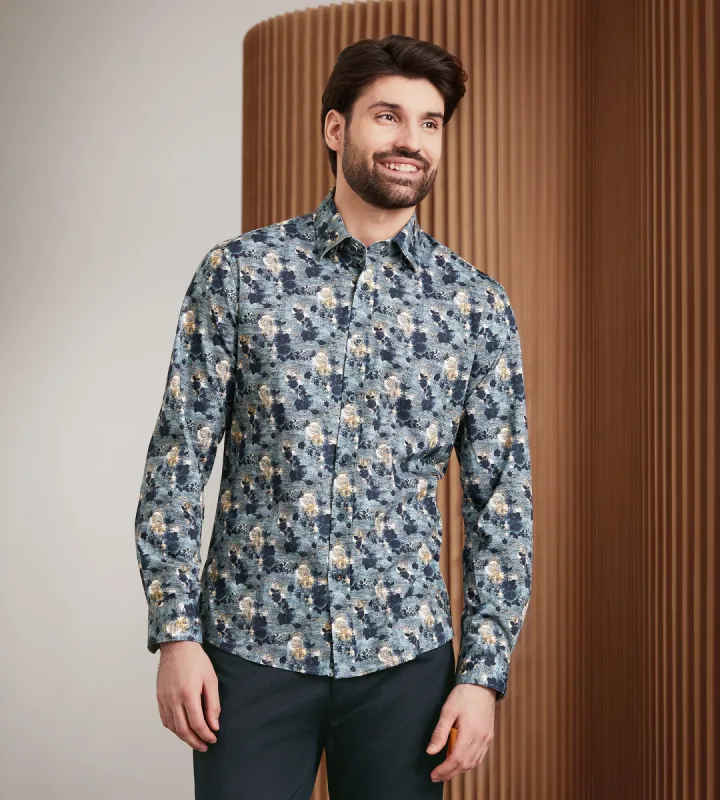 Modern Fit 360 Stretch Long Sleeve Floral Printed Sport Shirt sold by Tip Top