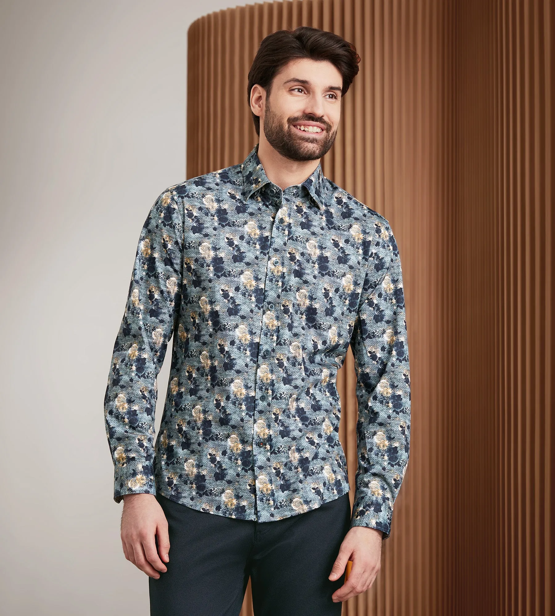 Modern Fit 360 Stretch Long Sleeve Floral Printed Sport Shirt sold by Tip Top