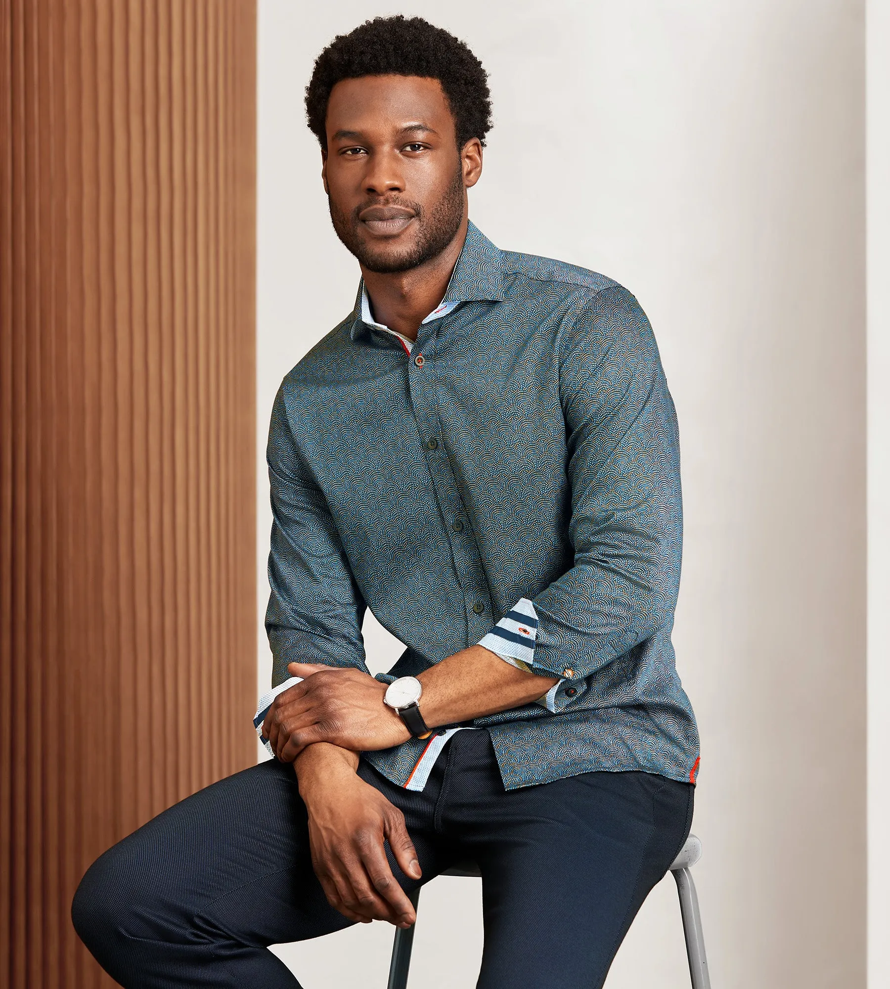 Modern Fit Long Sleeve Water Colour Print Sport Shirt sold by Tip Top