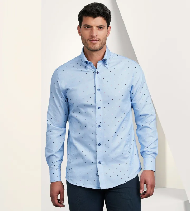 Modern Fit Long Sleeve Double-Collar Card Print Sport Shirt sold by Tip Top