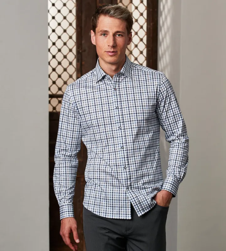 Modern Fit Long Sleeve 360° Stretch Grid Print Sport Shirt sold by Tip Top