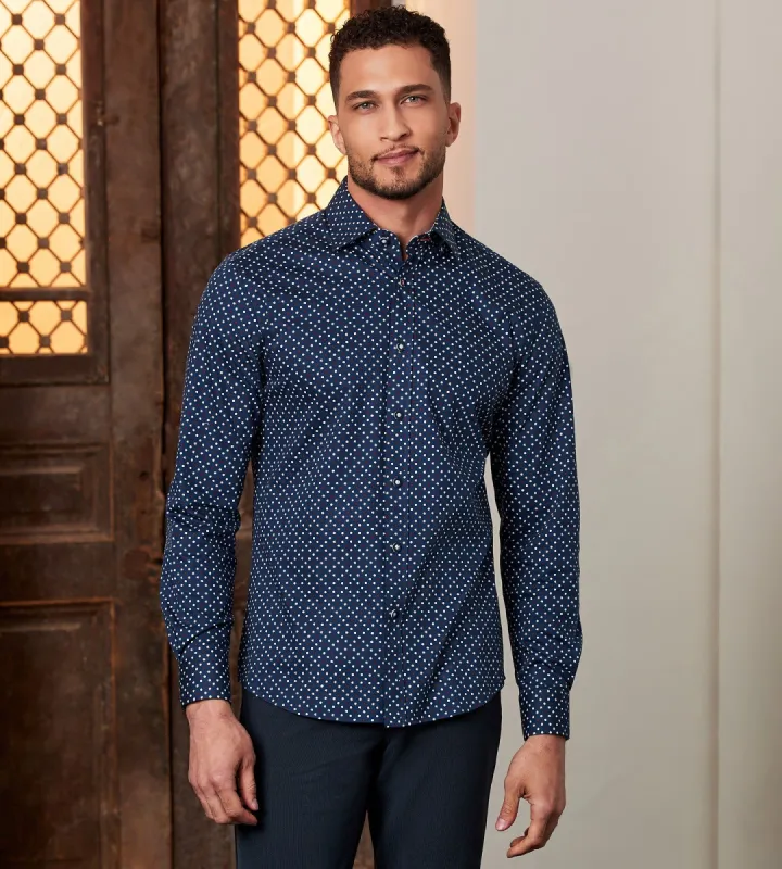 Modern Fit Long Sleeve 360° Stretch Dot Print Sport Shirt sold by Tip Top