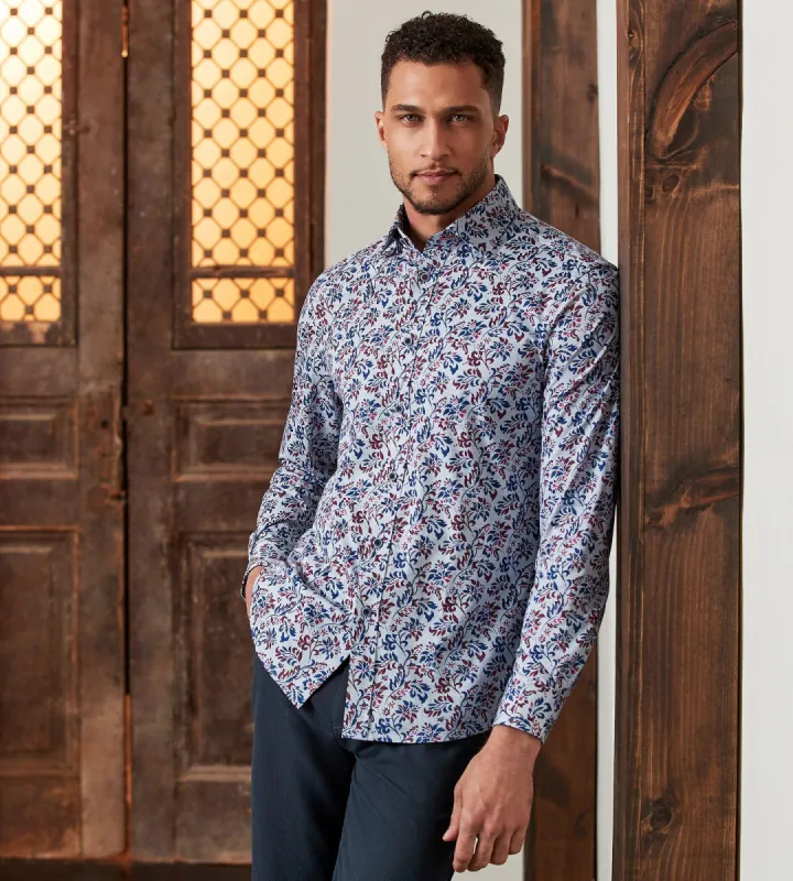 Modern Fit Long Sleeve 360° Stretch Floral Print Sport Shirt sold by Tip Top
