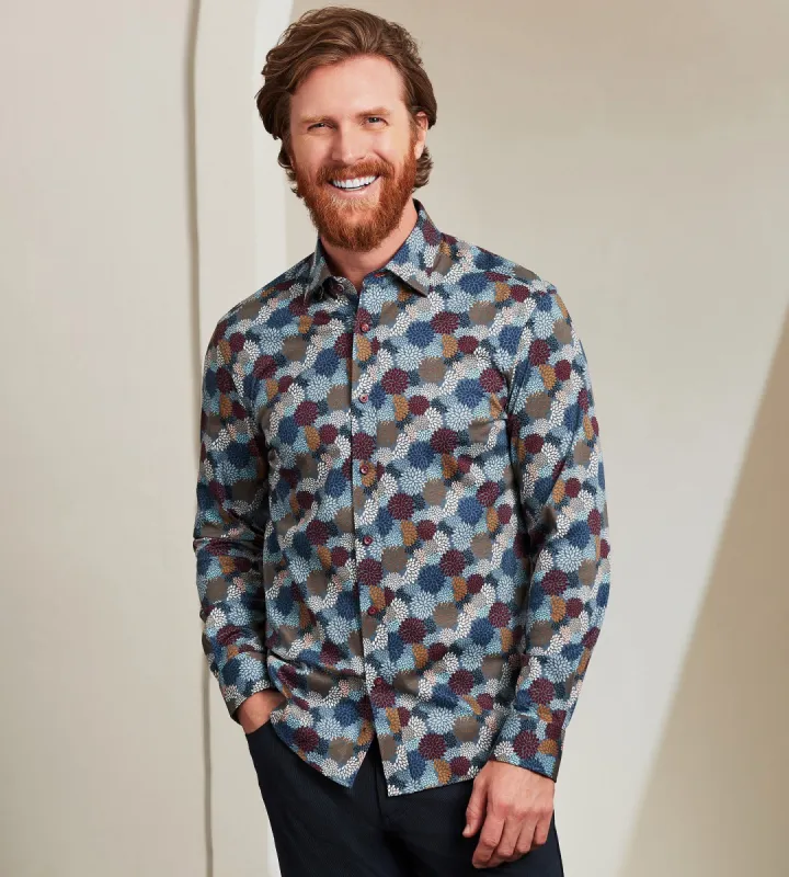 Modern Fit Long Sleeve 360° Stretch Floral Print Sport Shirt sold by Tip Top
