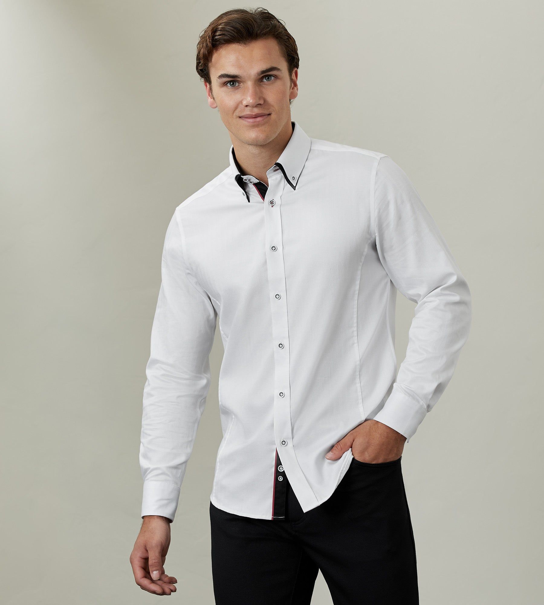 Modern Fit Long Sleeve Solid Double-Collar Sport Shirt sold by Tip Top