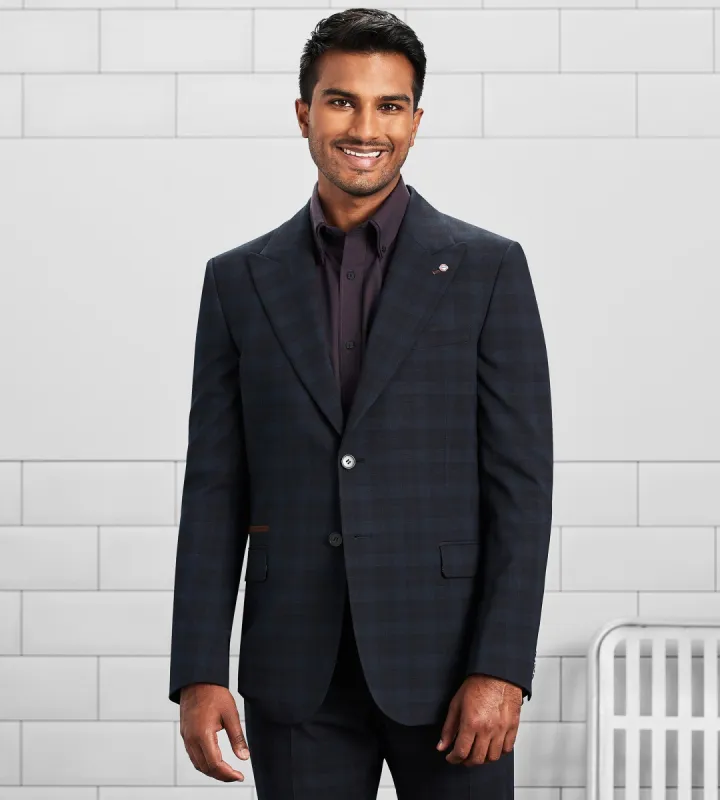 Slim Fit Check Peak Lapel Suit sold by Tip Top