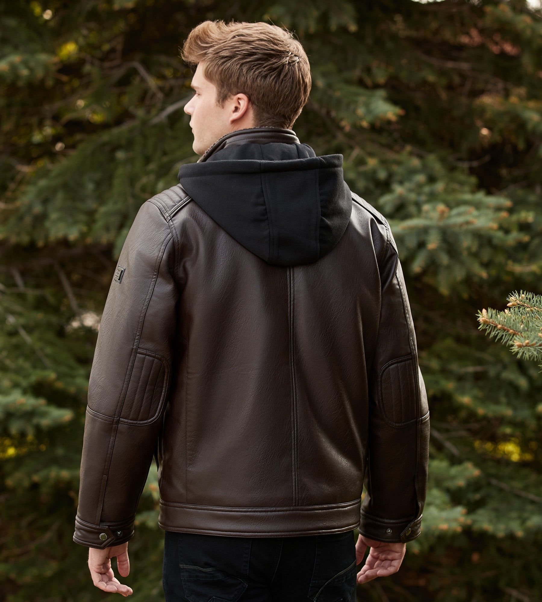 Modern Fit Vegan Leather Jacket With Hood sold by Tip Top product image thumbnail 5