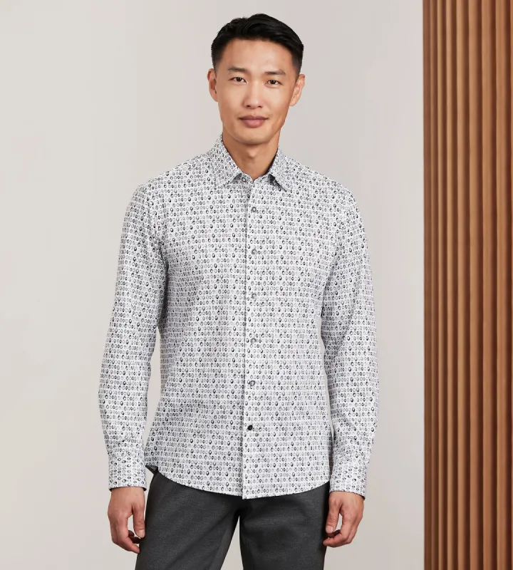 Modern Fit 360 Stretch Long Sleeve Geo Printed Sport Shirt sold by Tip Top