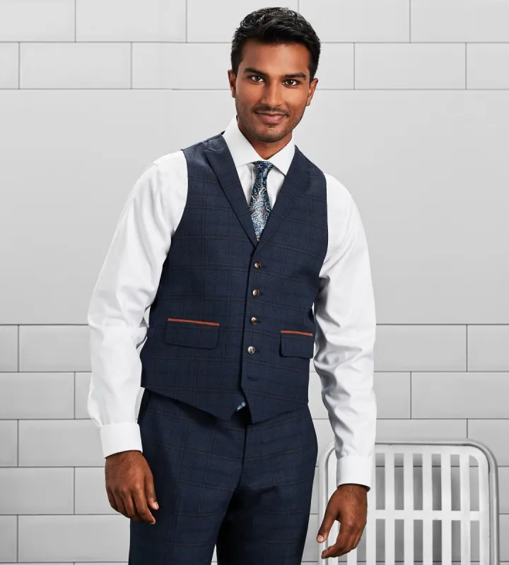 Slim Fit Check Peak Lapel Suit Separate Vest sold by Tip Top