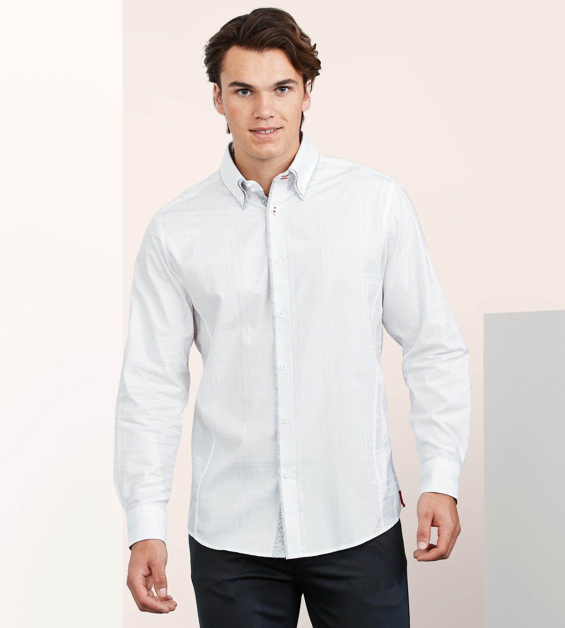 Modern Fit Long Sleeve Double-Collar Jacquard Sport Shirt sold by Tip Top