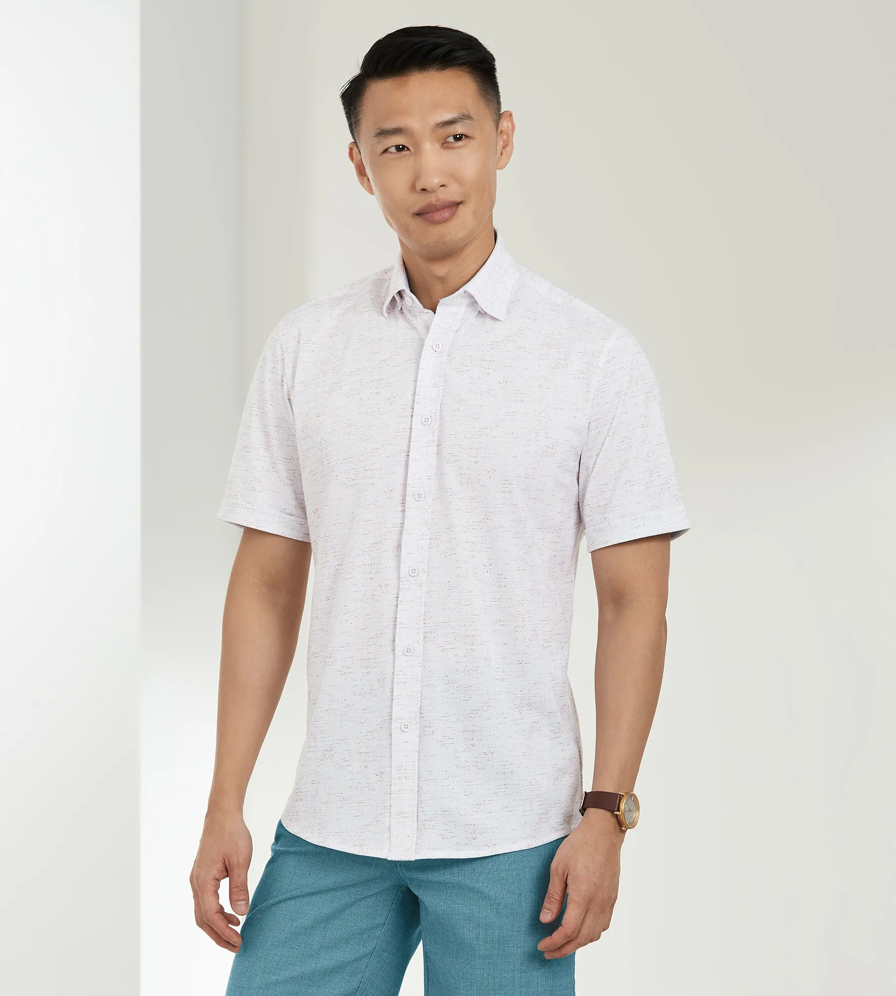 Modern Fit 360° Stretch Textured Print Short Sleeve Sport Shirt sold by Tip Top